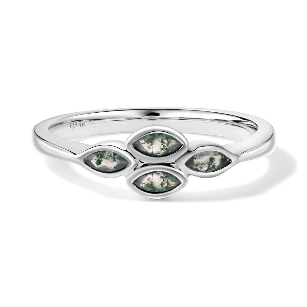 Marquise Cut Moss Agate Bezel Cluster Ring - LUO Jewelry #metal_14k white gold