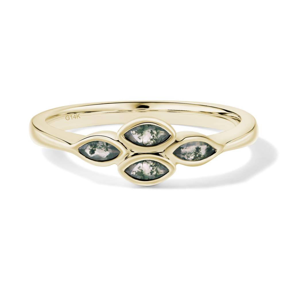 Marquise Cut Moss Agate Bezel Cluster Ring - LUO Jewelry #metal_14k yellow gold
