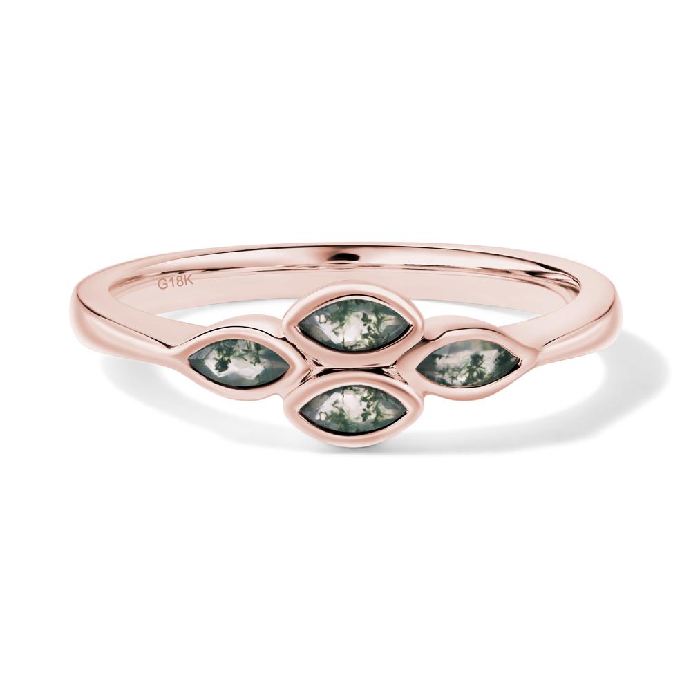 Marquise Cut Moss Agate Bezel Cluster Ring - LUO Jewelry #metal_18k rose gold