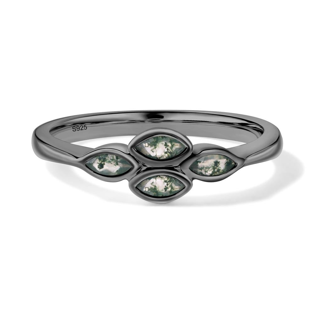 Marquise Cut Moss Agate Bezel Cluster Ring - LUO Jewelry #metal_black finish sterling silver