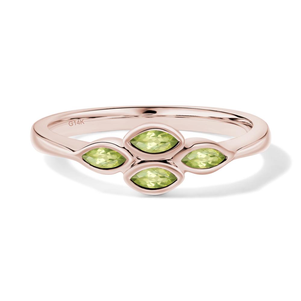 Marquise Cut Peridot Bezel Cluster Ring - LUO Jewelry #metal_14k rose gold