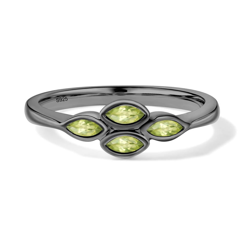 Marquise Cut Peridot Bezel Cluster Ring - LUO Jewelry #metal_black finish sterling silver