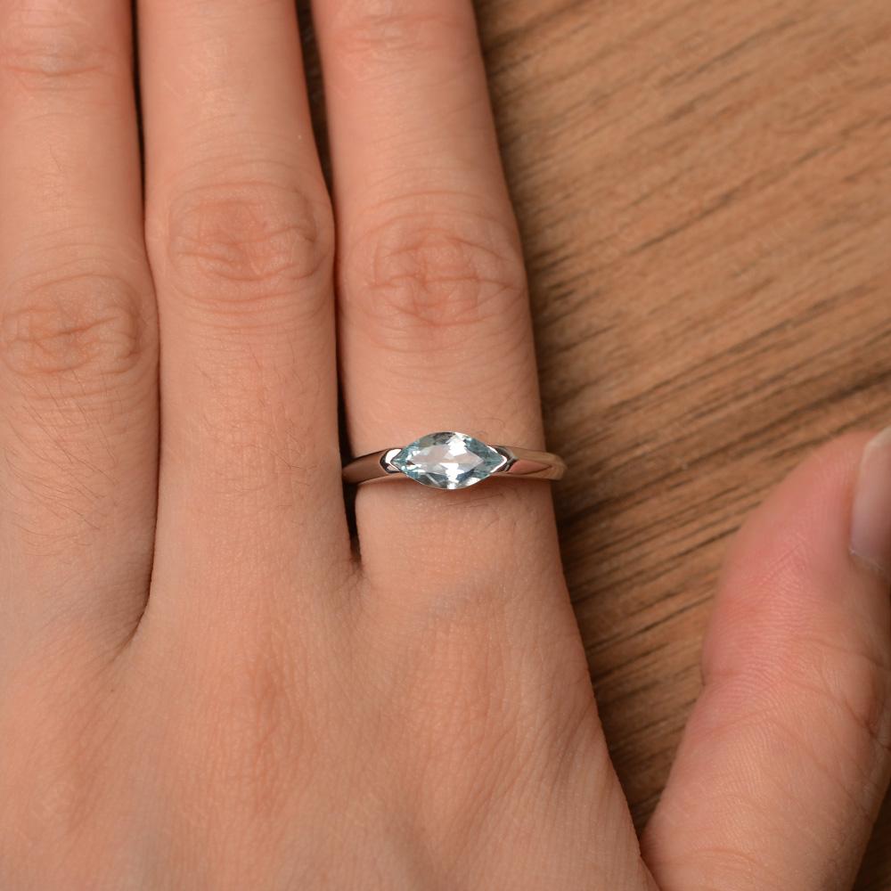 Aquamarine East West Bezel Marquise Ring - LUO Jewelry