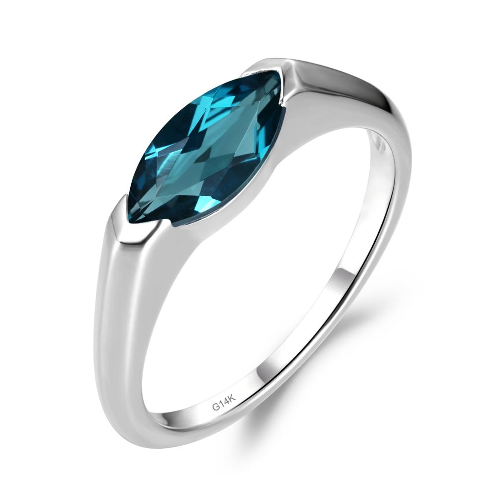 London Blue Topaz East West Marquise Ring - LUO Jewelry #metal_14k white gold