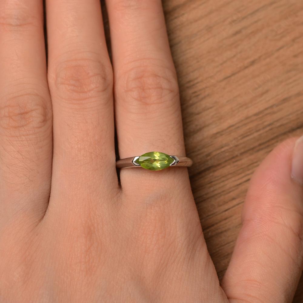 Peridot East West Marquise Engagement Ring - LUO Jewelry