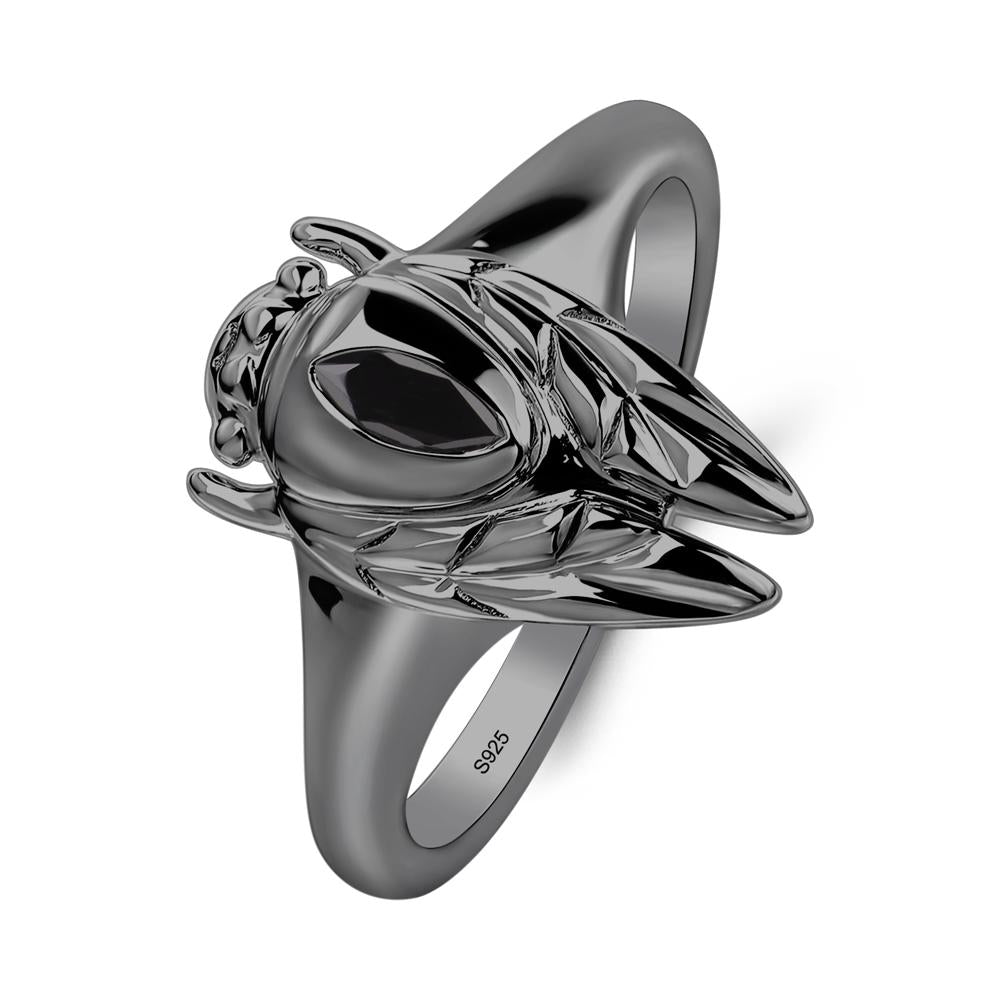 Black Spinel Cicada Ring - LUO Jewelry #metal_black finish sterling silver