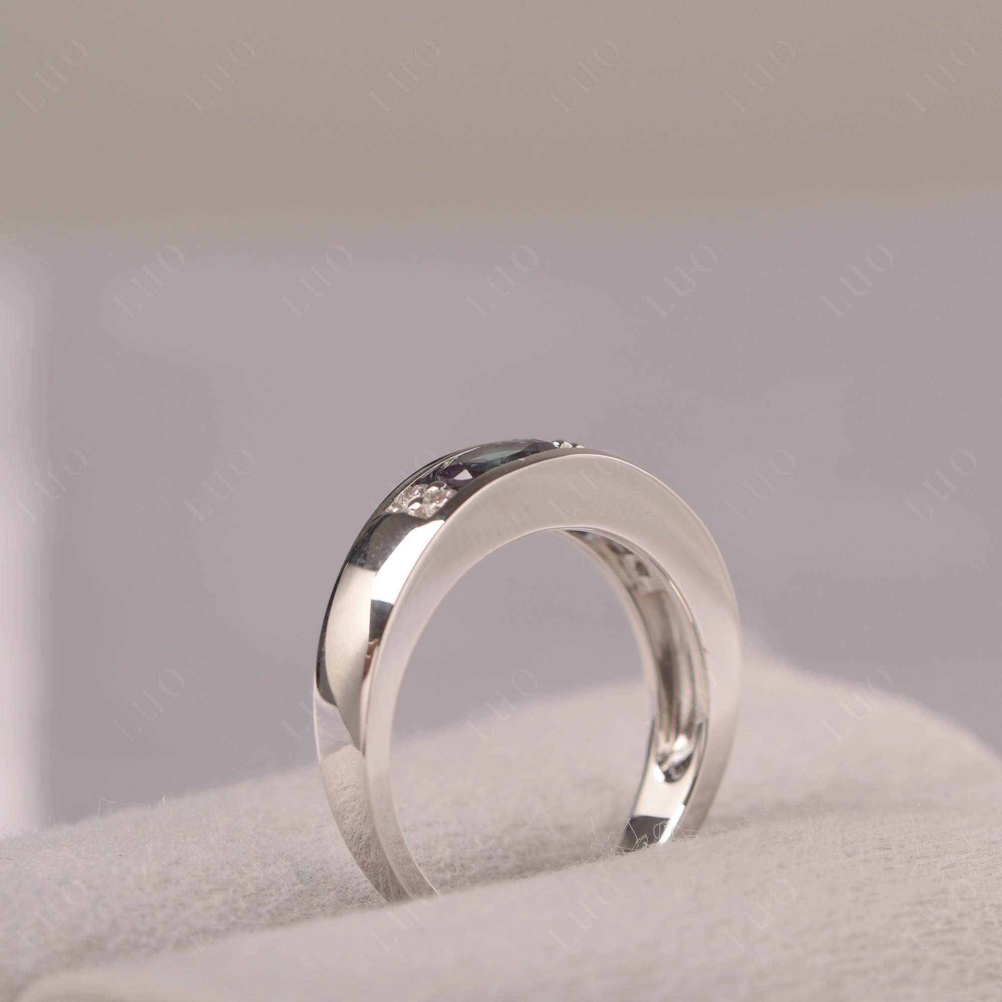 Oval Cut Lab Alexandrite and London Blue Topaz Toi Et Moi Wide Band Ring - LUO Jewelry