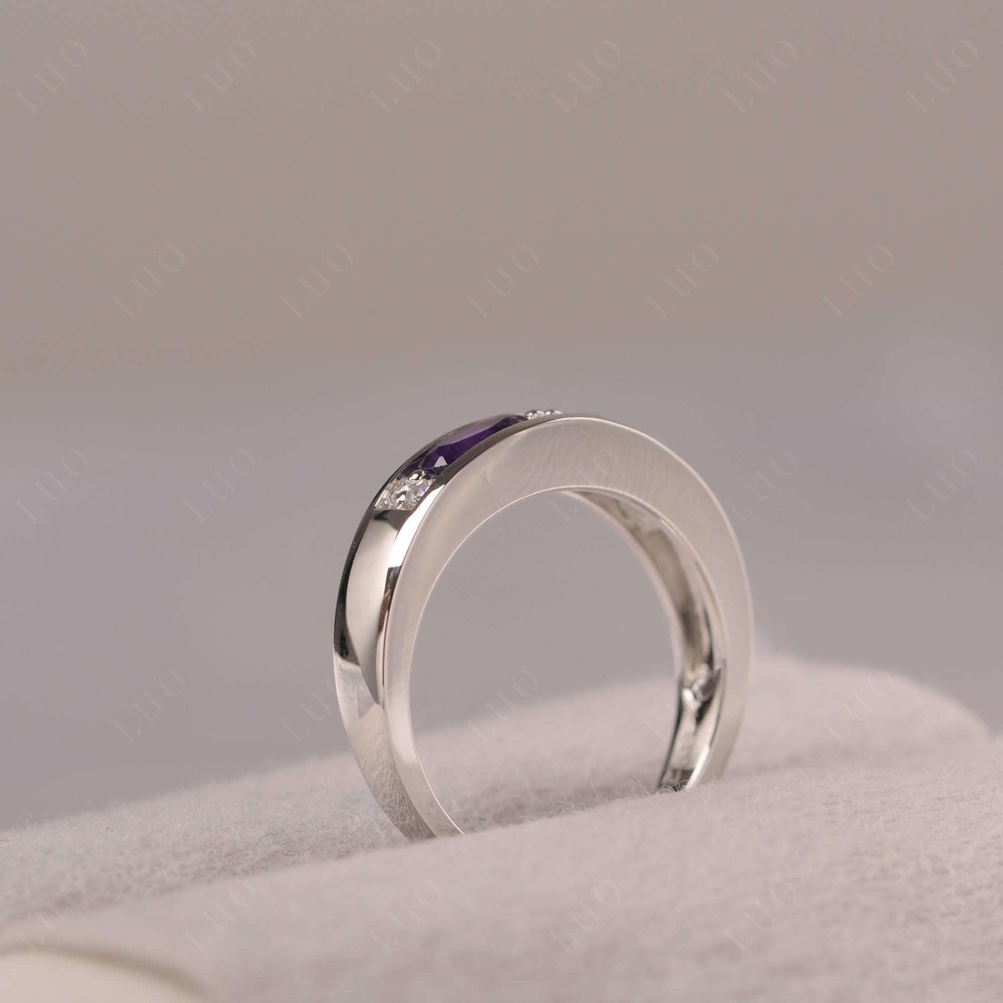 Oval Cut Amethyst and Swiss Blue Topaz Toi Et Moi Wide Band Ring - LUO Jewelry