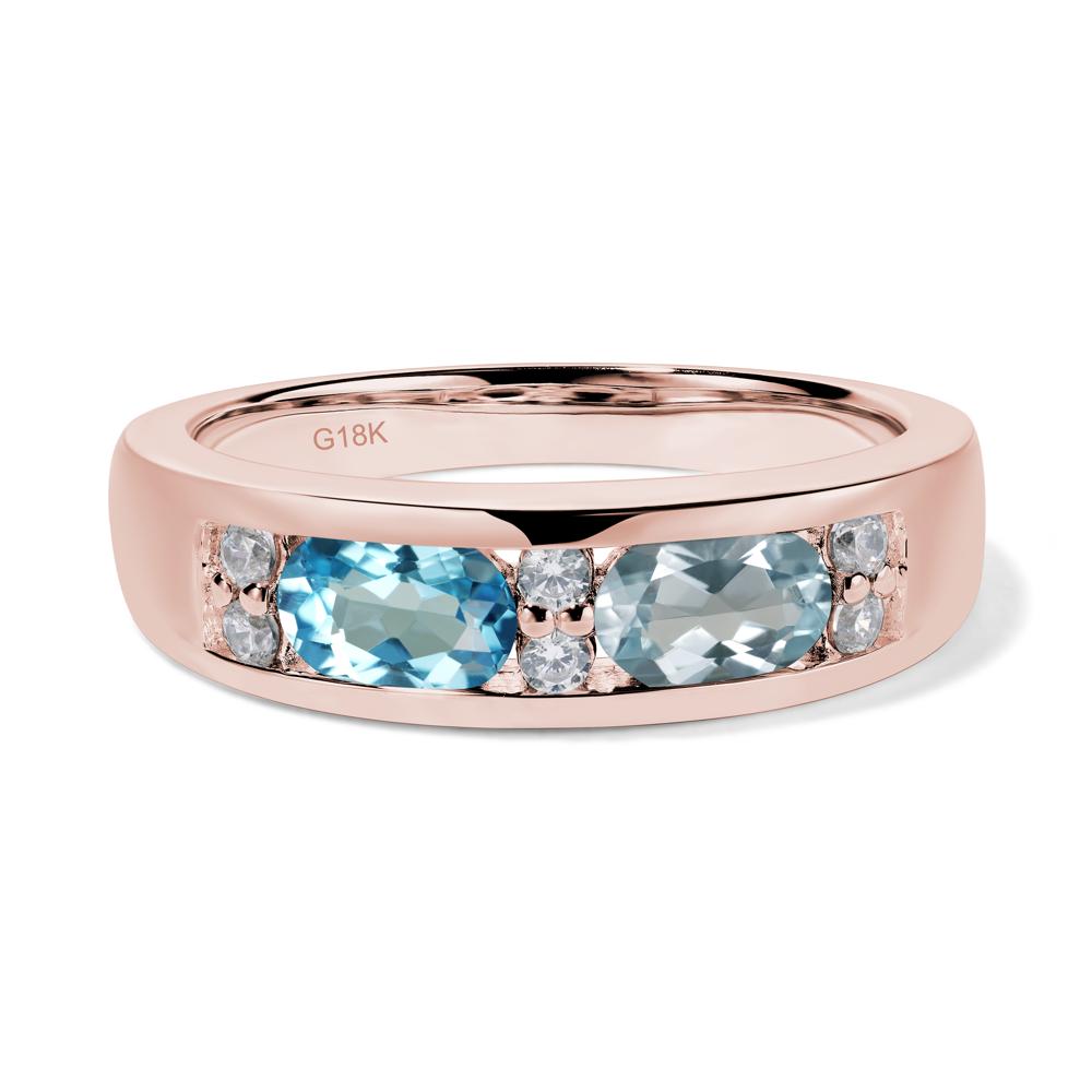 Oval Cut Aquamarine and Swiss Blue Topaz Toi Et Moi Wide Band Ring - LUO Jewelry #metal_18k rose gold