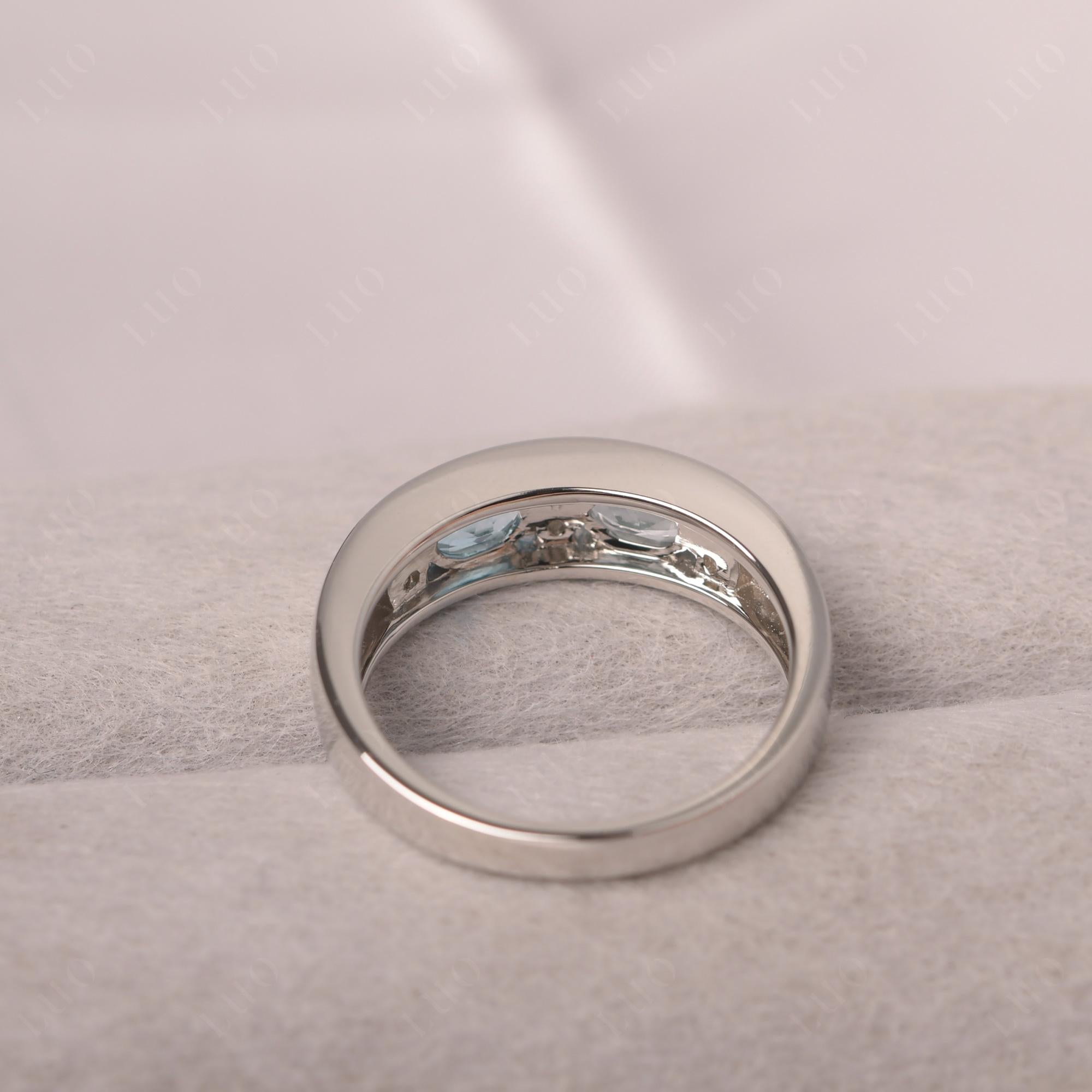 Oval Cut Aquamarine and Swiss Blue Topaz Toi Et Moi Wide Band Ring - LUO Jewelry