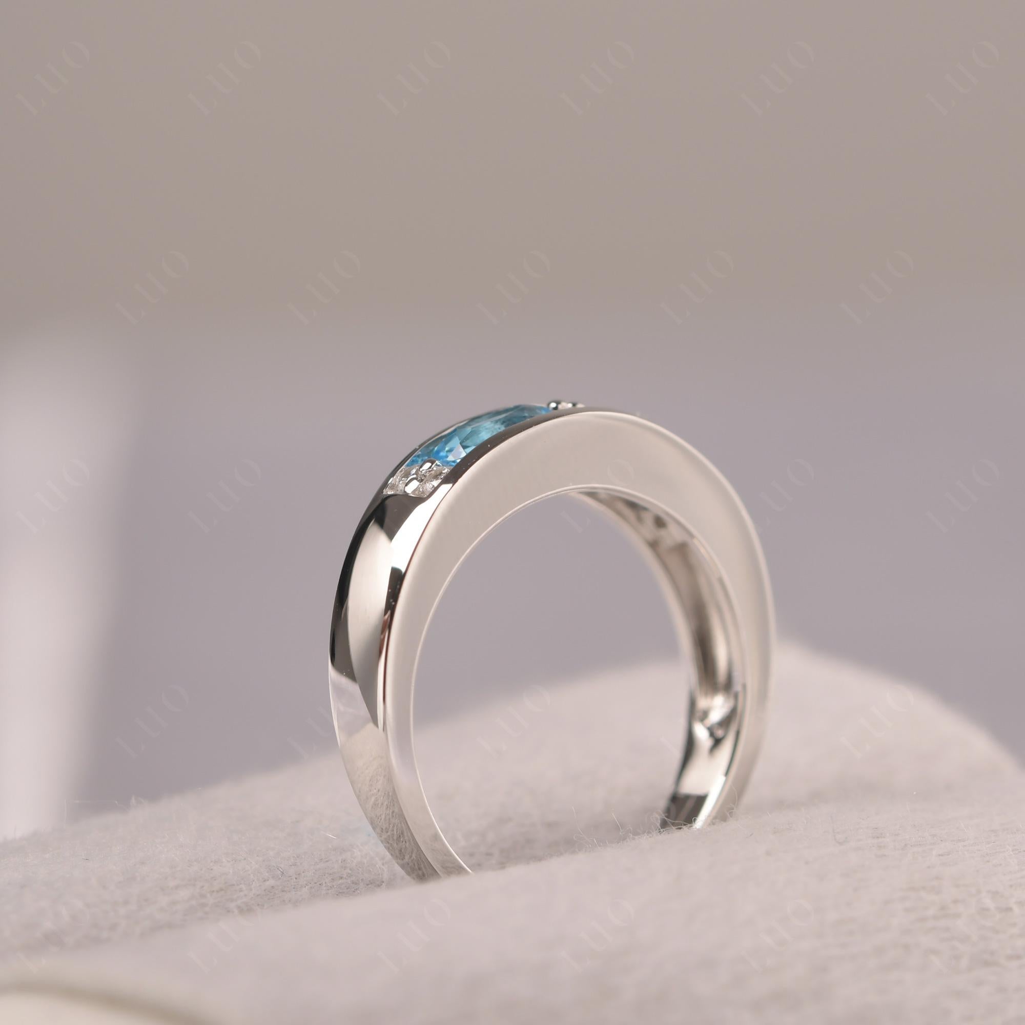 Oval Cut Aquamarine and Swiss Blue Topaz Toi Et Moi Wide Band Ring - LUO Jewelry