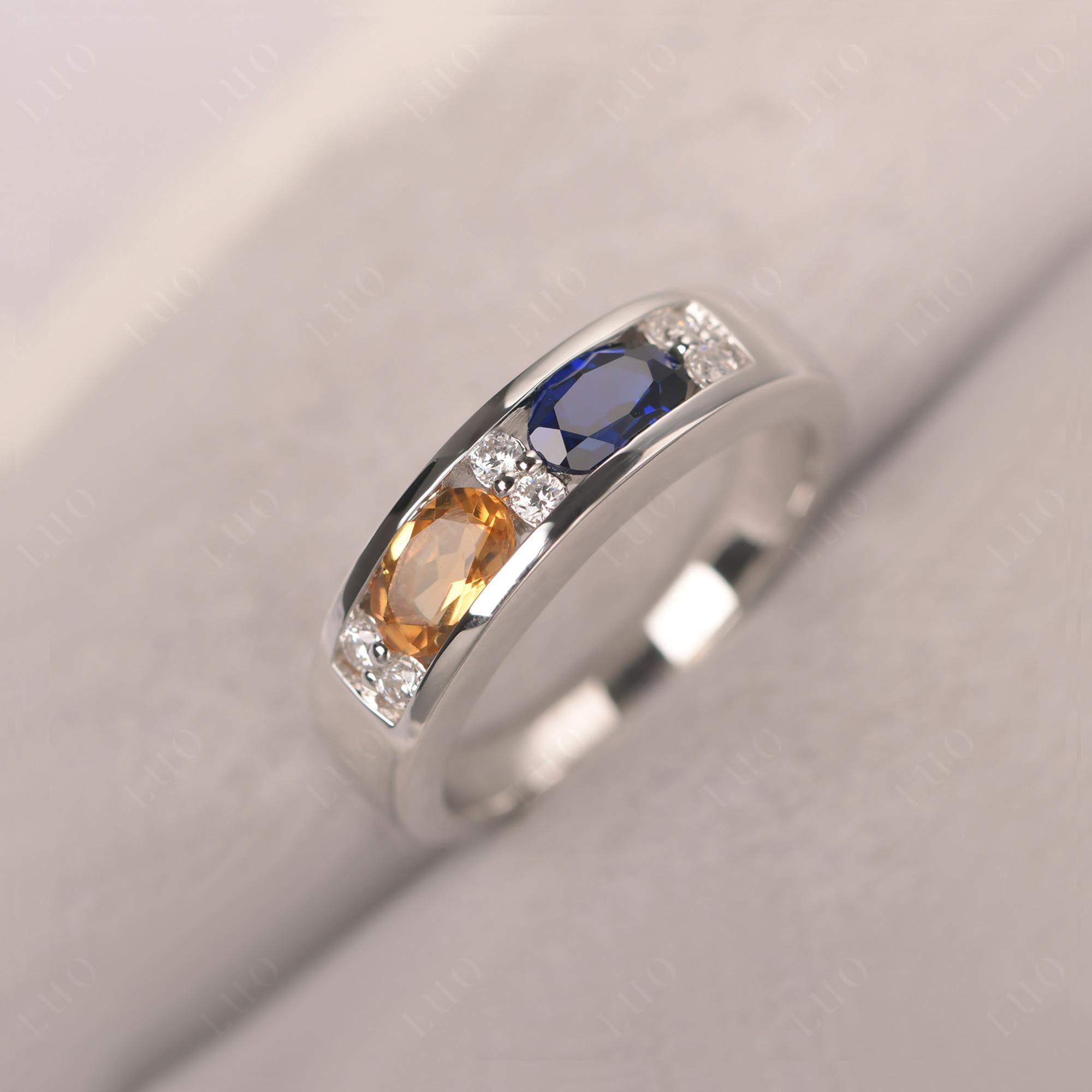 Oval Cut Citrine and Sapphire Toi Et Moi Wide Band Ring - LUO Jewelry