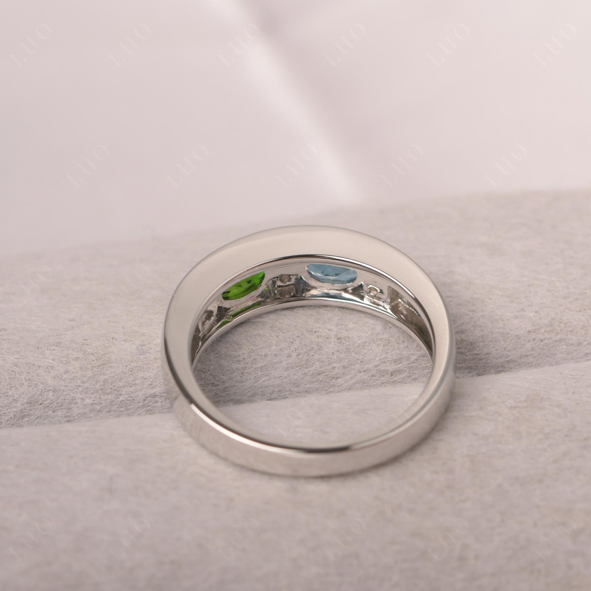 Oval Cut Diopside and London Blue Topaz Toi Et Moi Wide Band Ring - LUO Jewelry