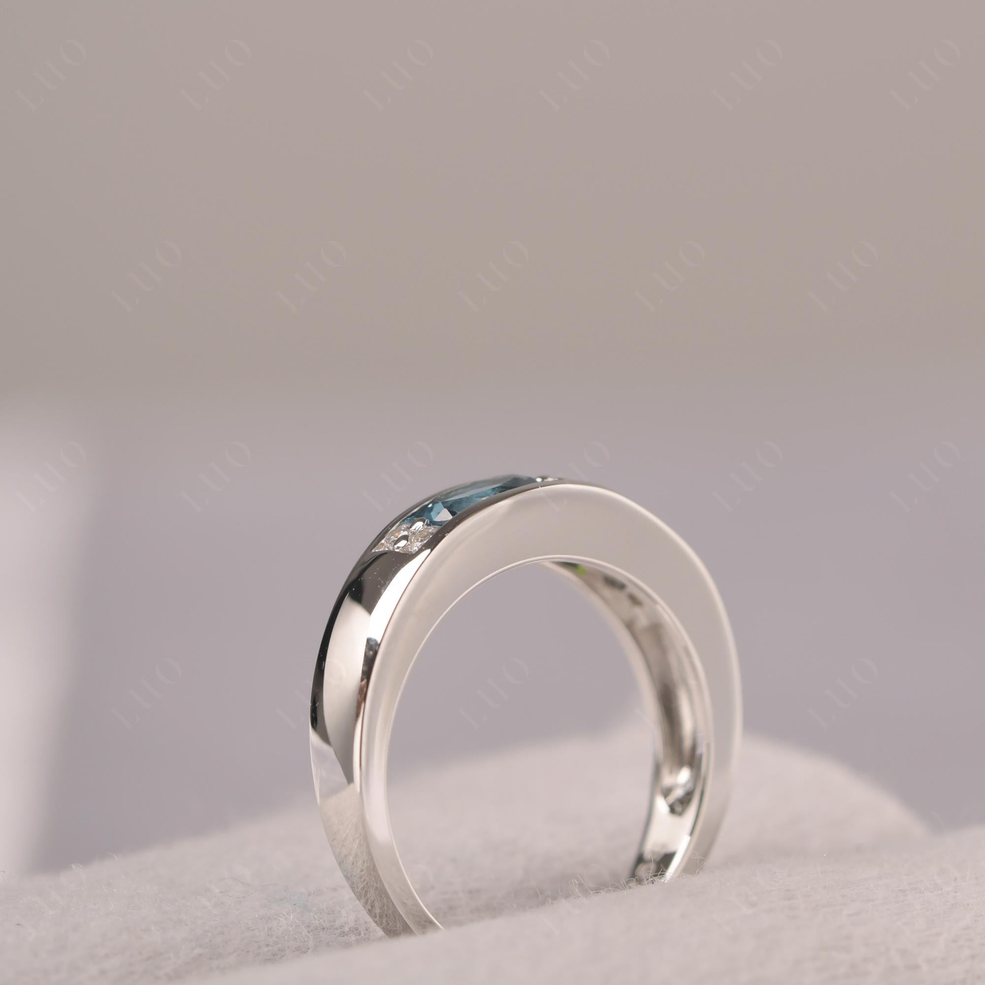 Oval Cut Diopside and London Blue Topaz Toi Et Moi Wide Band Ring - LUO Jewelry