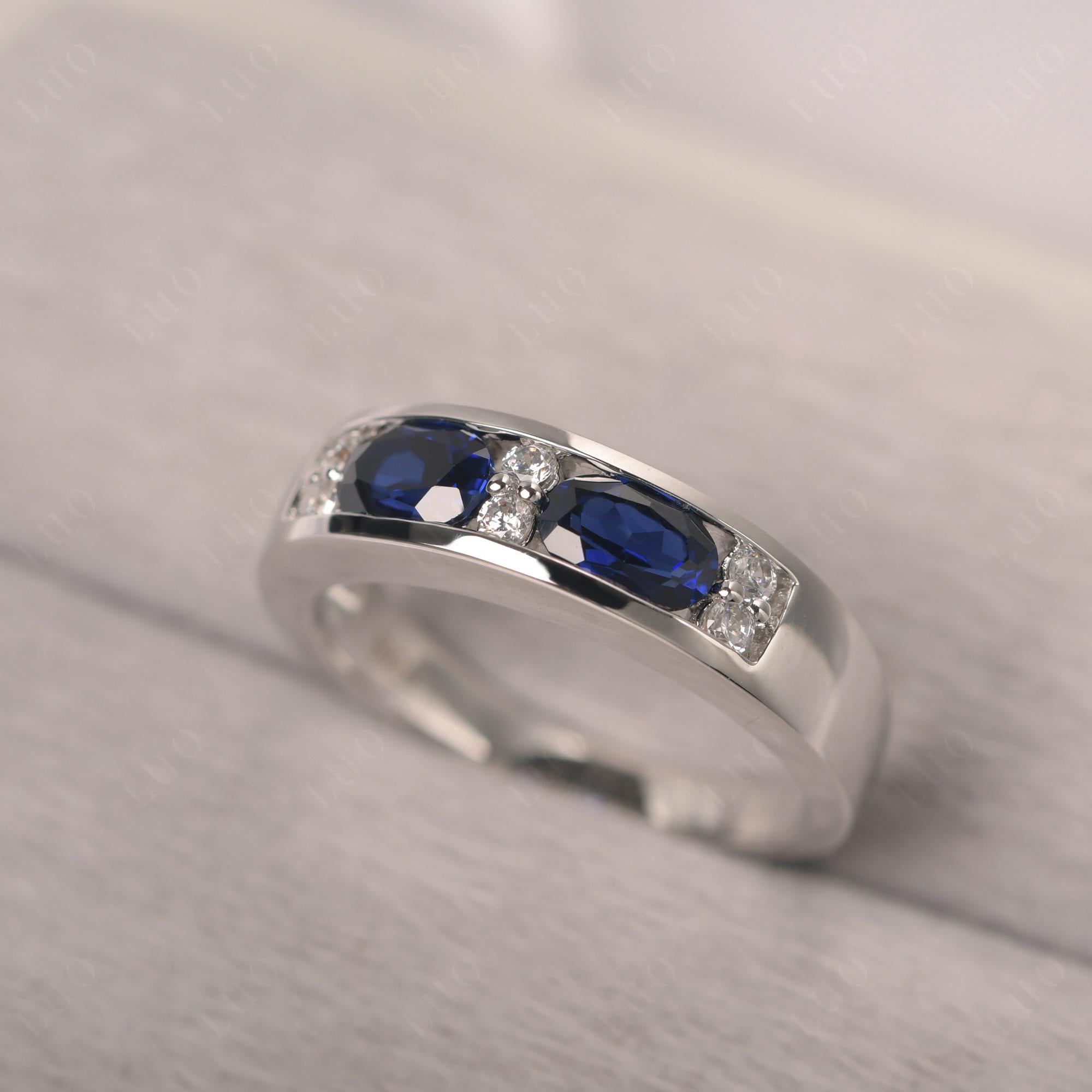 Oval Cut Lab Grown Sapphire Toi Et Moi Wide Band Ring - LUO Jewelry