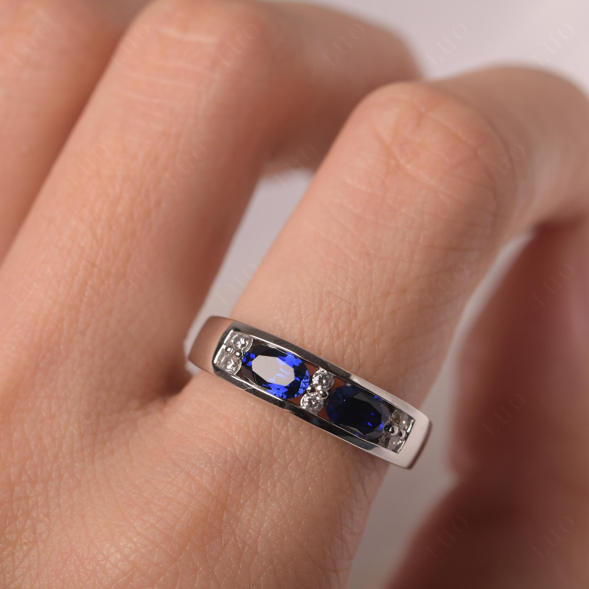 Oval Cut Lab Grown Sapphire Toi Et Moi Wide Band Ring - LUO Jewelry