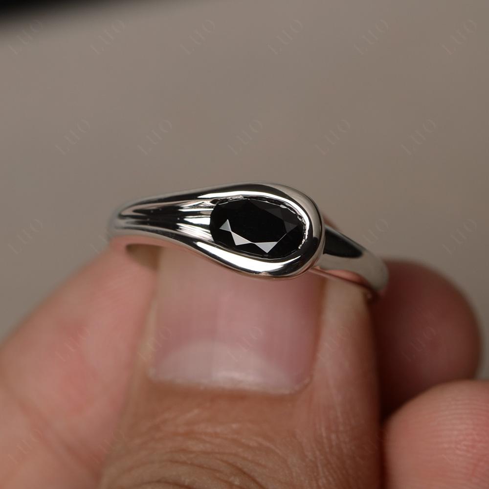 Black Spinel East West Oval Engagement Ring - LUO Jewelry