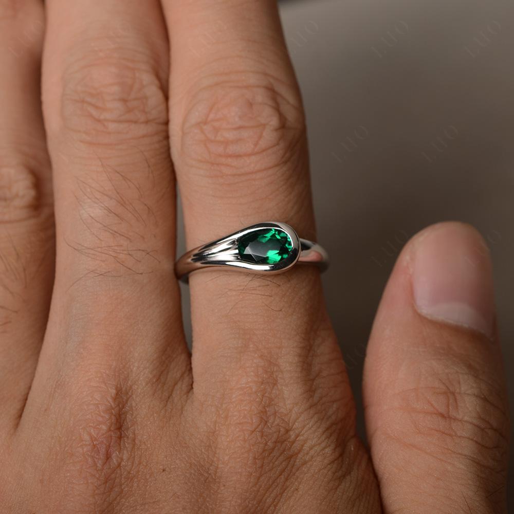 Emerald East West Oval Engagement Ring - LUO Jewelry