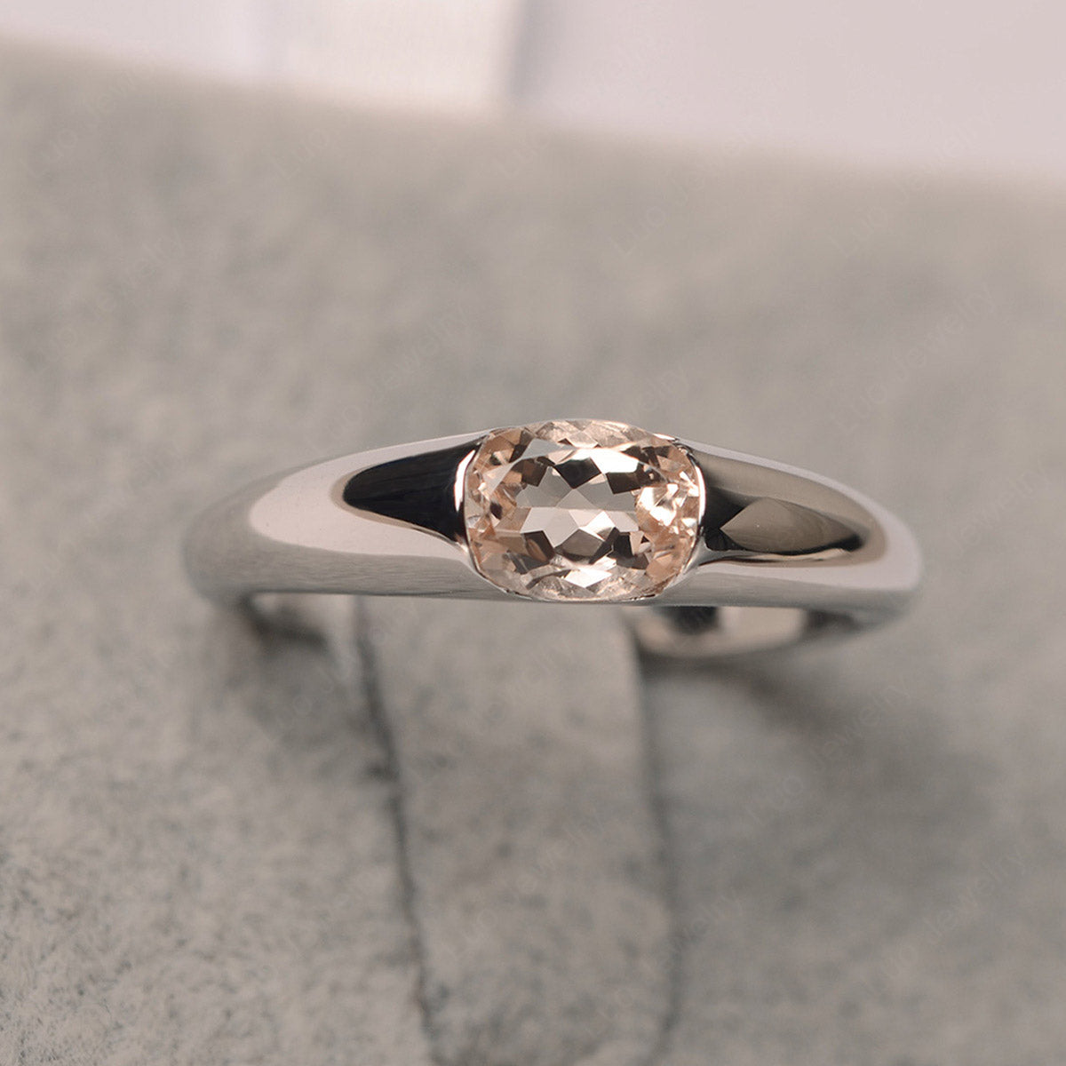 Morganite East West Bezel Set Pinky Ring