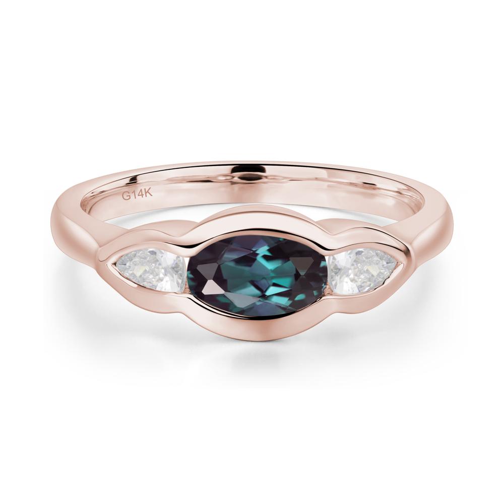 3 Stone Bezel Set Alexandrite Wave Ring - LUO Jewelry #metal_14k rose gold