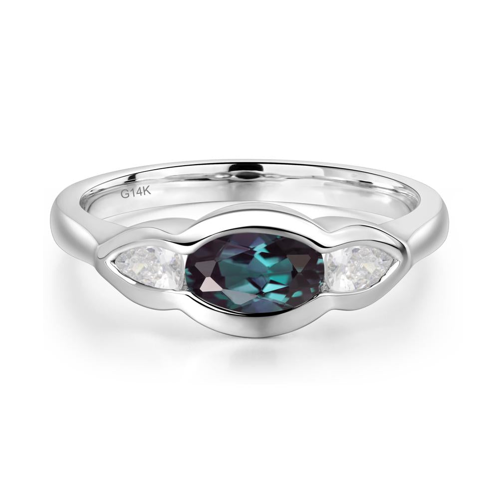 3 Stone Bezel Set Alexandrite Wave Ring - LUO Jewelry #metal_14k white gold