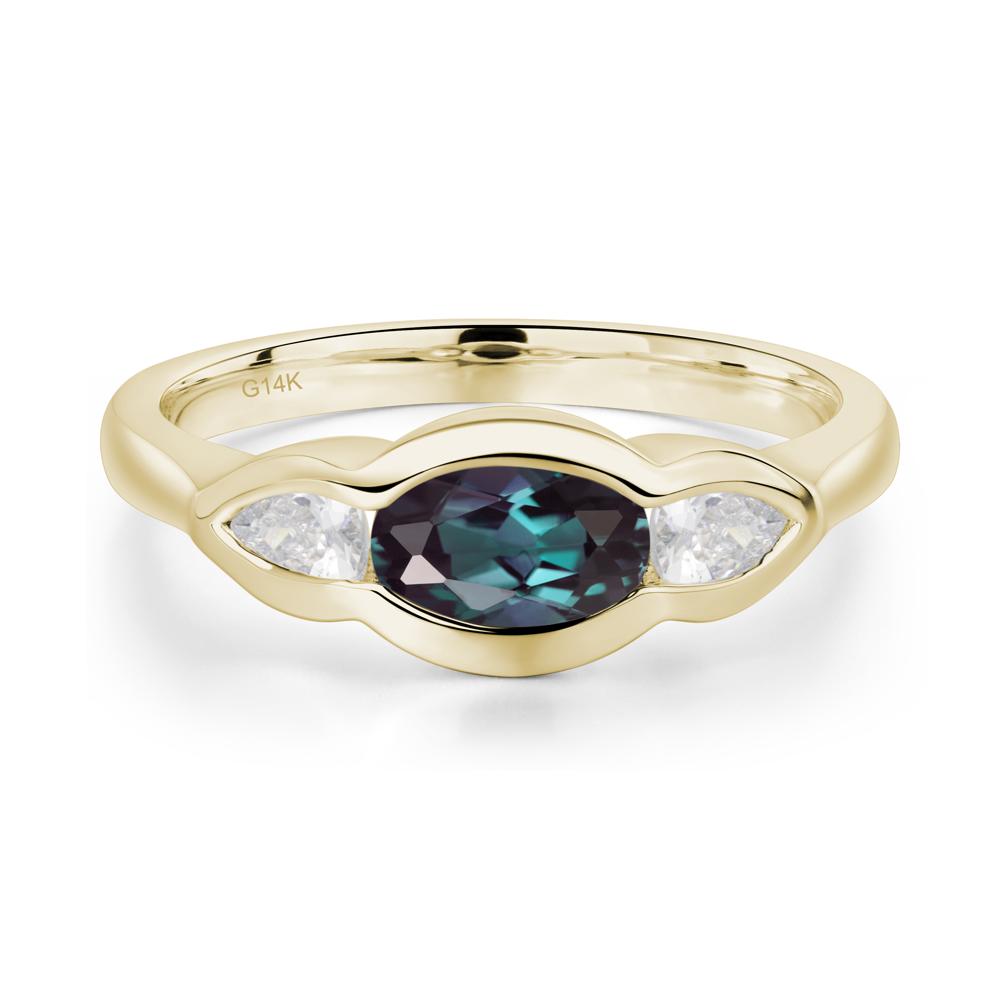 3 Stone Bezel Set Alexandrite Wave Ring - LUO Jewelry #metal_14k yellow gold