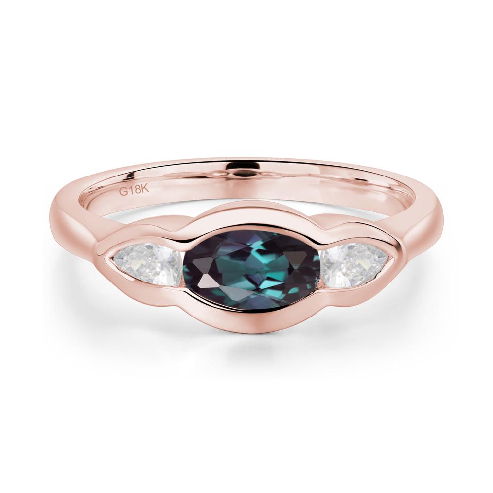 3 Stone Bezel Set Alexandrite Wave Ring - LUO Jewelry #metal_18k rose gold