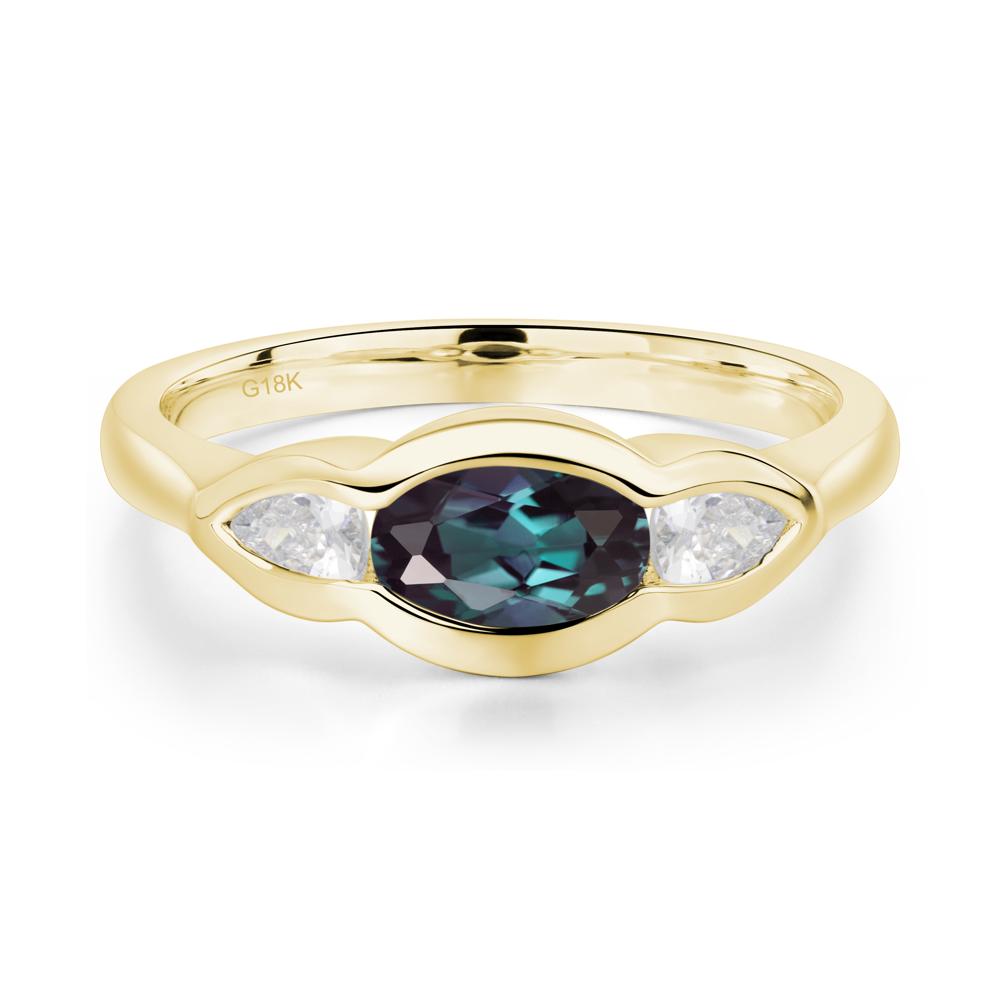 3 Stone Bezel Set Alexandrite Wave Ring - LUO Jewelry #metal_18k yellow gold