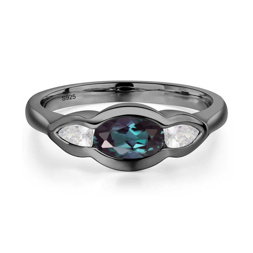 3 Stone Bezel Set Alexandrite Wave Ring - LUO Jewelry #metal_black finish sterling silver