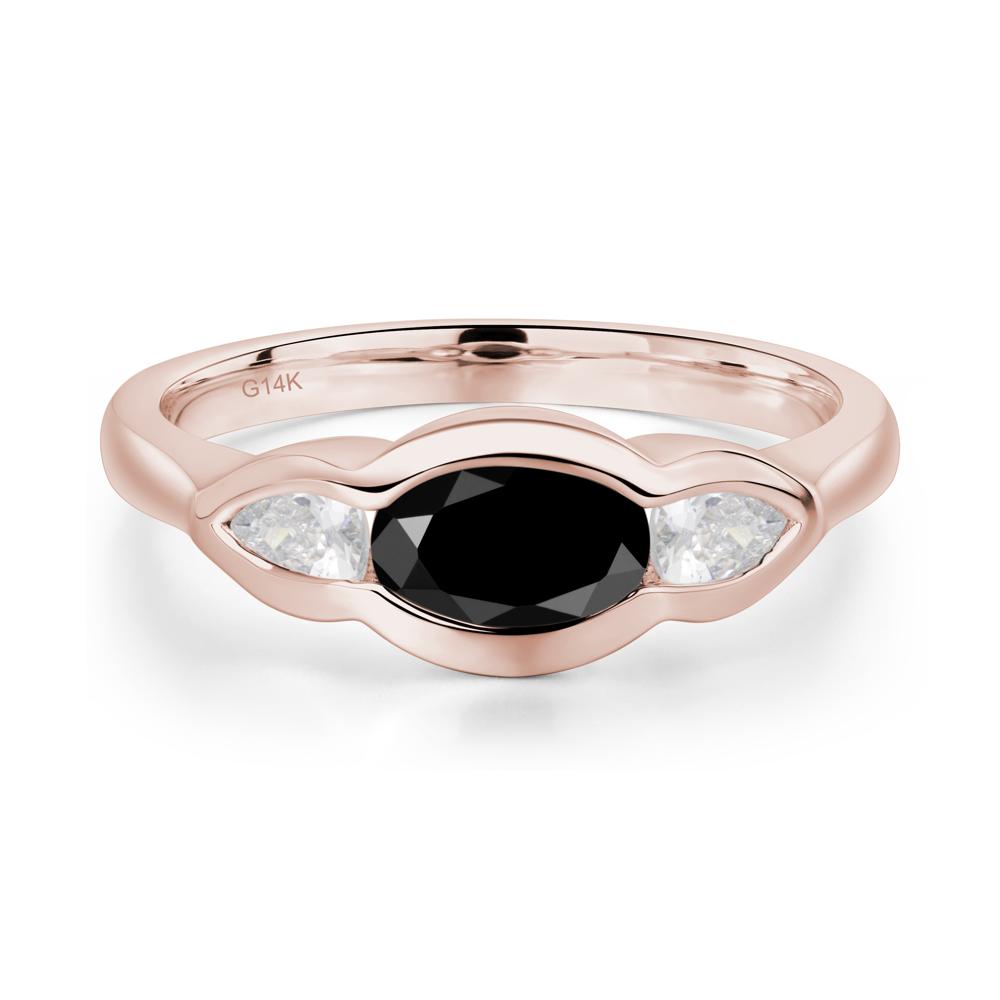 3 Stone Bezel Set Black Spinel Wave Ring - LUO Jewelry #metal_14k rose gold