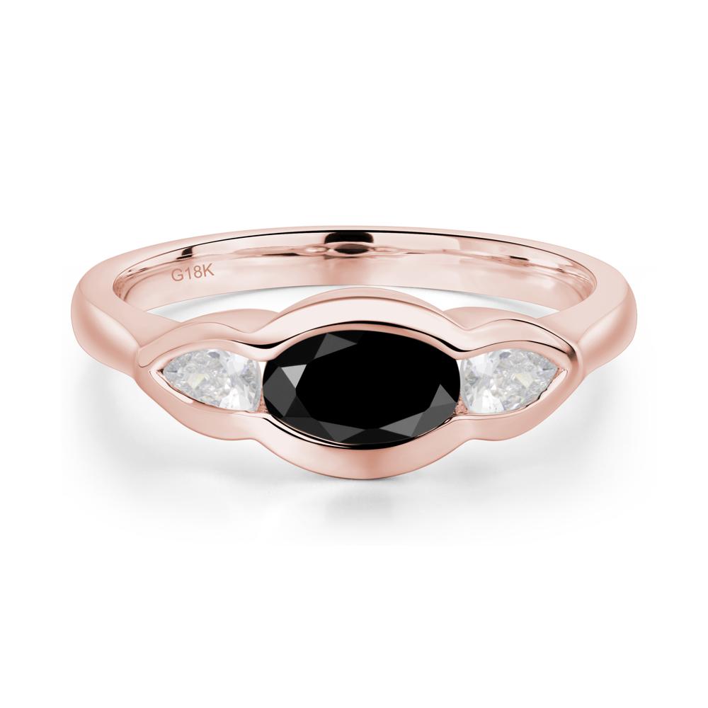 3 Stone Bezel Set Black Spinel Wave Ring - LUO Jewelry #metal_18k rose gold