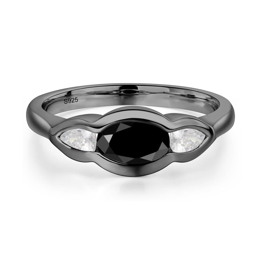 3 Stone Bezel Set Black Spinel Wave Ring - LUO Jewelry #metal_black finish sterling silver