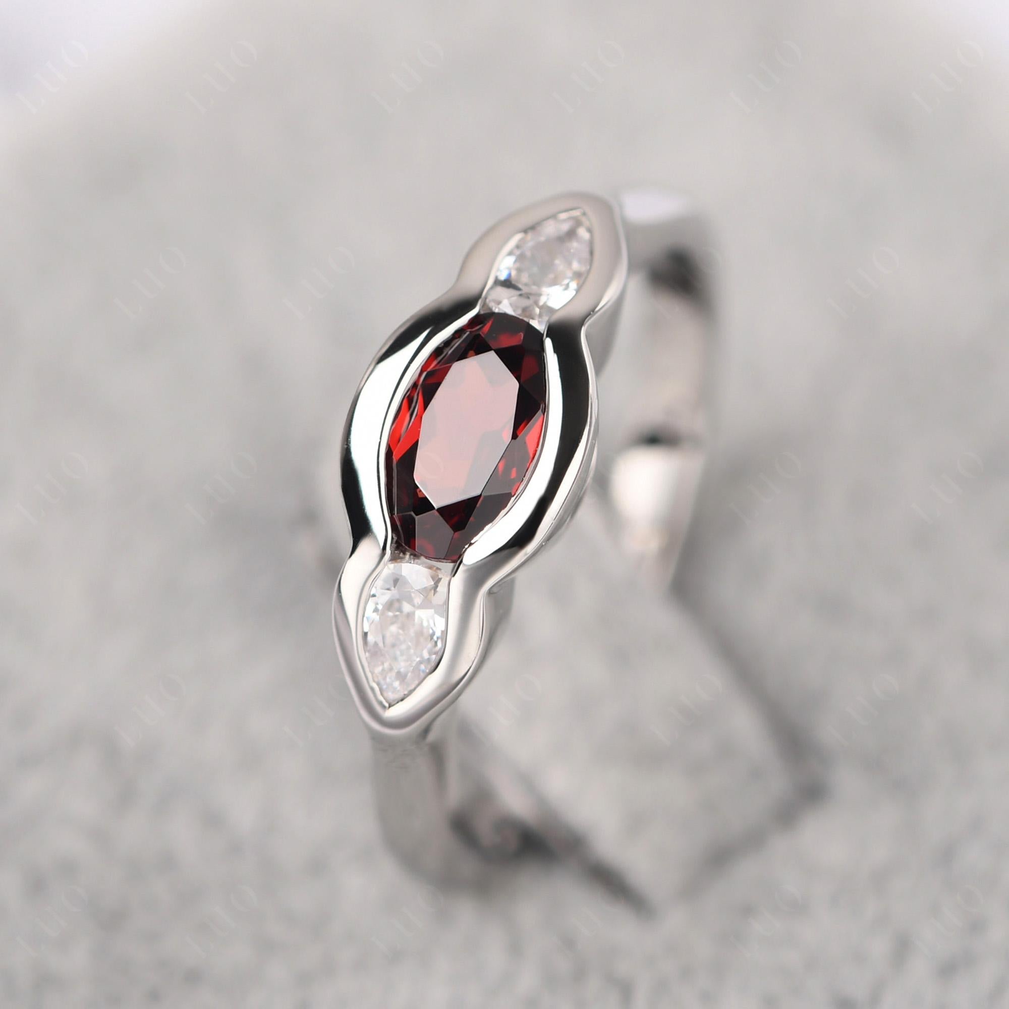 3 Stone Bezel Set Garnet Wave Ring - LUO Jewelry