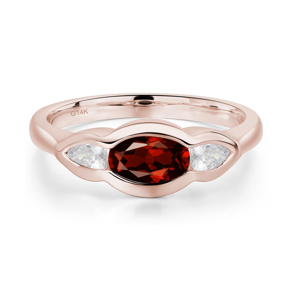 3 Stone Bezel Set Garnet Wave Ring - LUO Jewelry #metal_14k rose gold