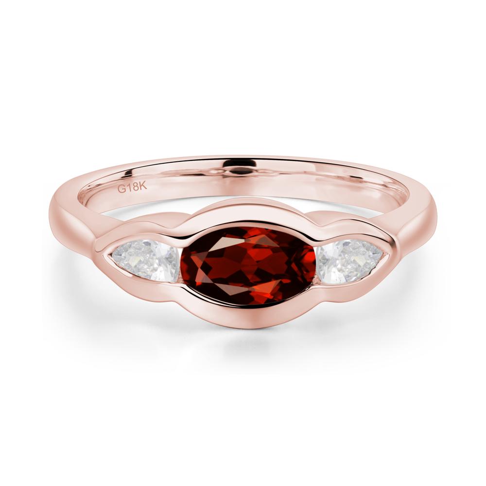 3 Stone Bezel Set Garnet Wave Ring - LUO Jewelry #metal_18k rose gold