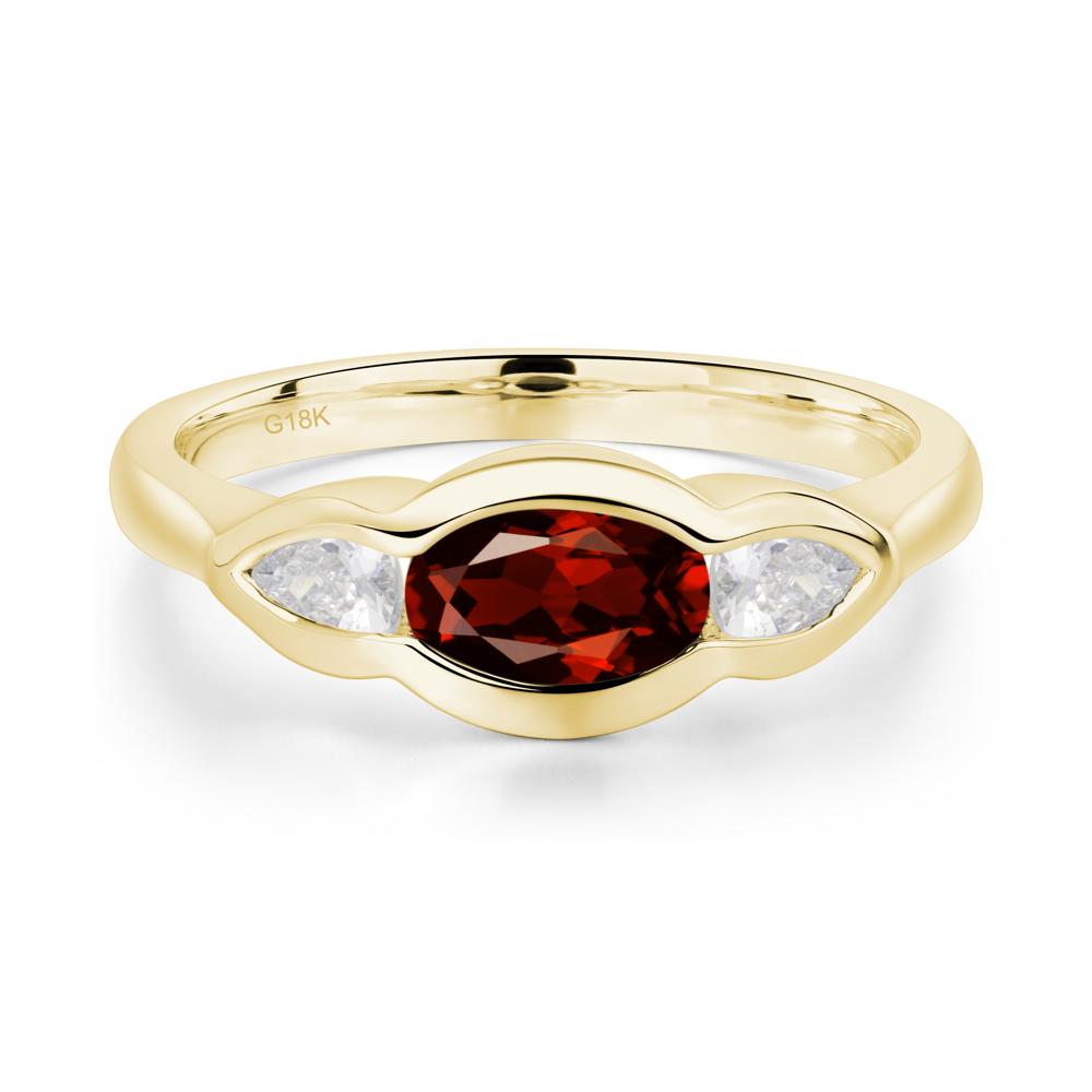 3 Stone Bezel Set Garnet Wave Ring - LUO Jewelry #metal_18k yellow gold