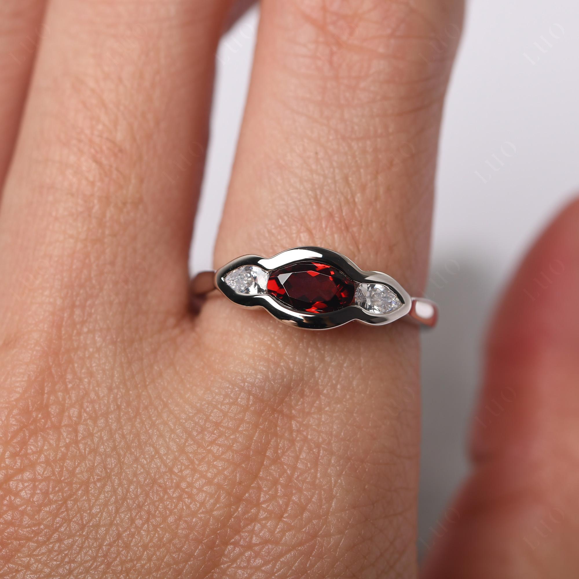 3 Stone Bezel Set Garnet Wave Ring - LUO Jewelry