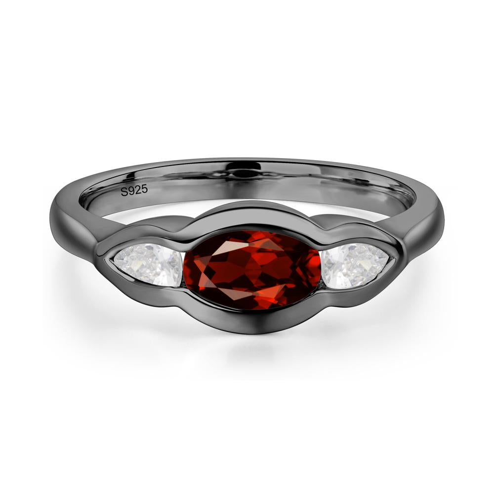 3 Stone Bezel Set Garnet Wave Ring - LUO Jewelry #metal_black finish sterling silver