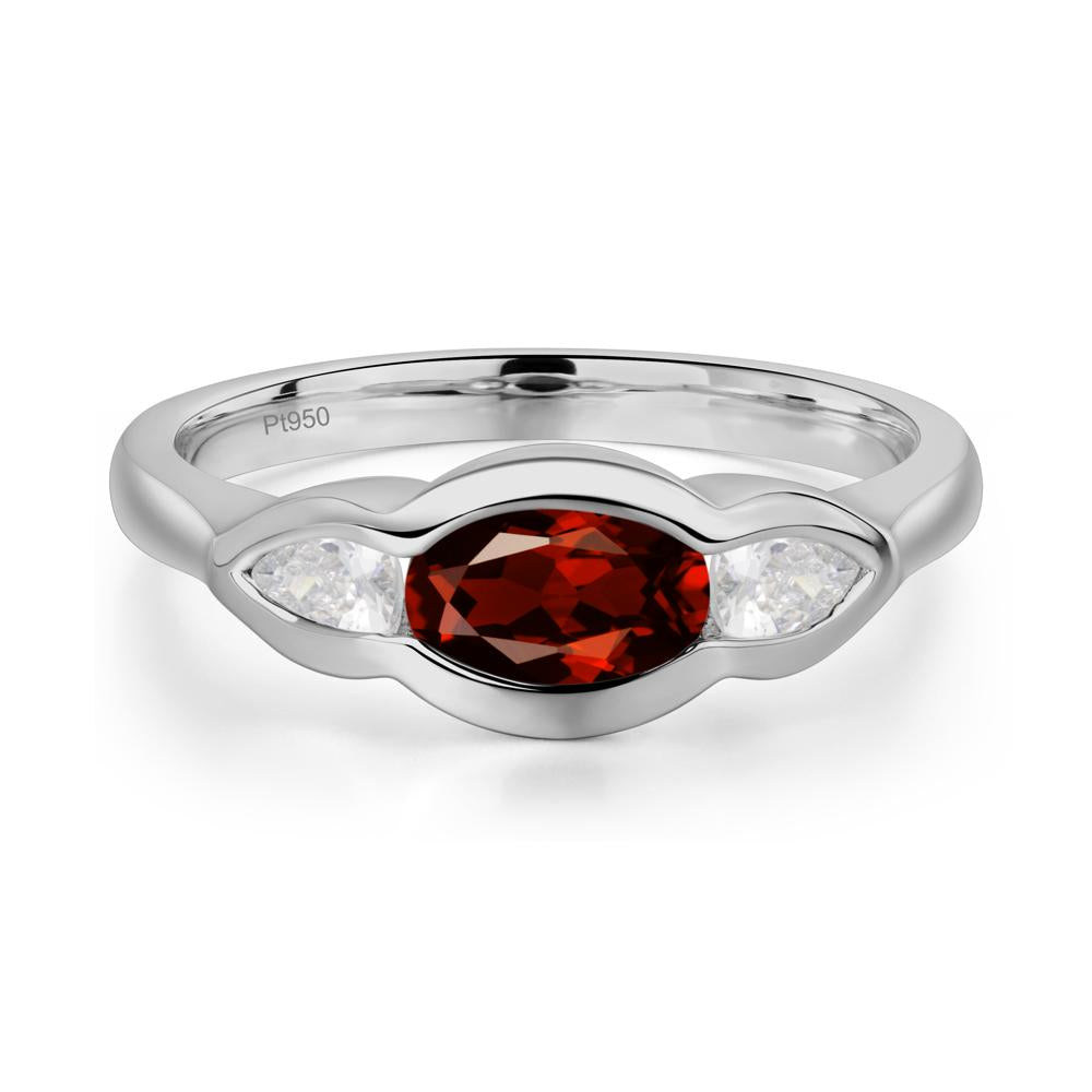 3 Stone Bezel Set Garnet Wave Ring - LUO Jewelry #metal_platinum