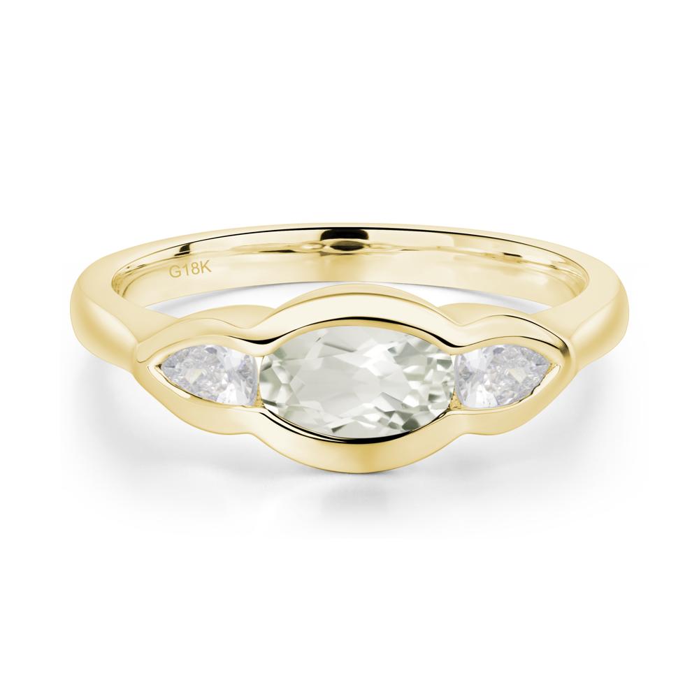Green Amethyst Oval Three Stone Engagement Ring - LUO Jewelry #metal_18k yellow gold