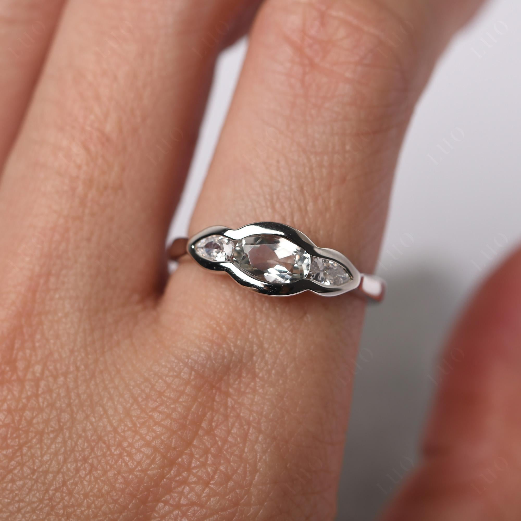 Green Amethyst Oval Three Stone Engagement Ring - LUO Jewelry