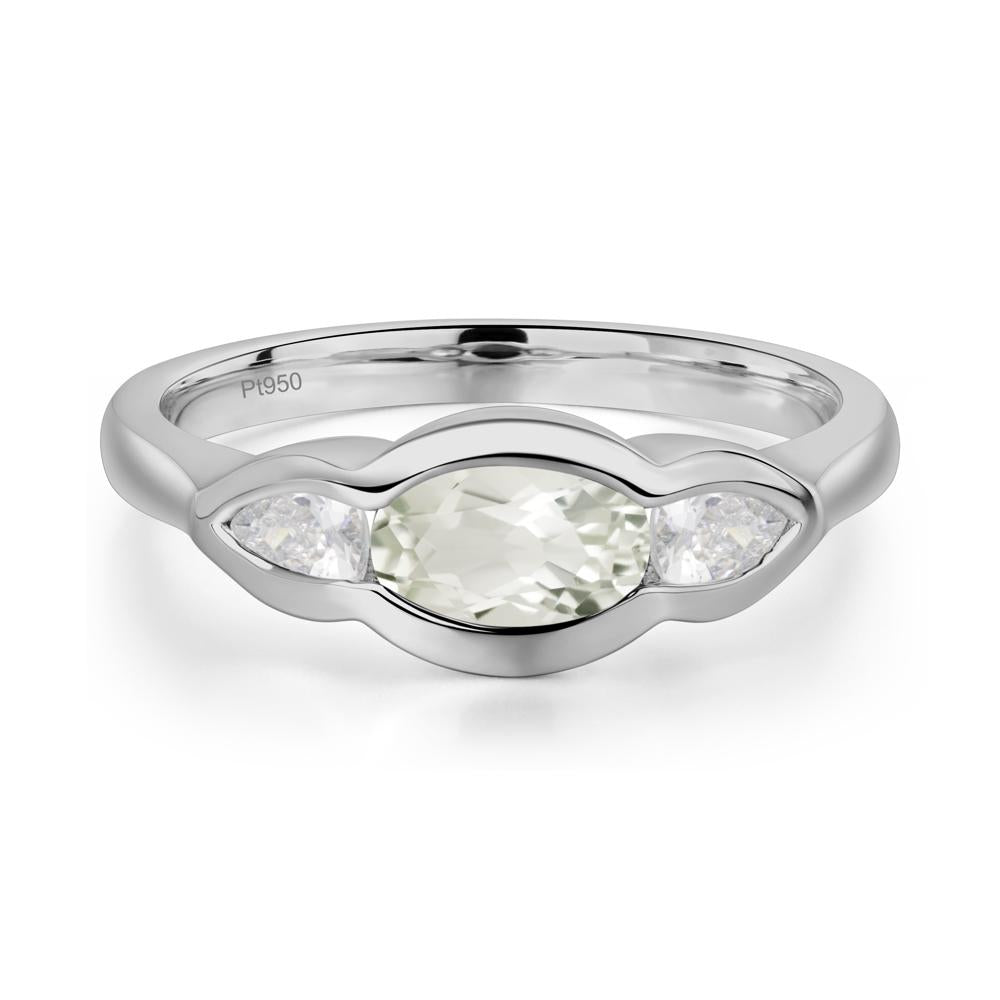 Green Amethyst Oval Three Stone Engagement Ring - LUO Jewelry #metal_platinum