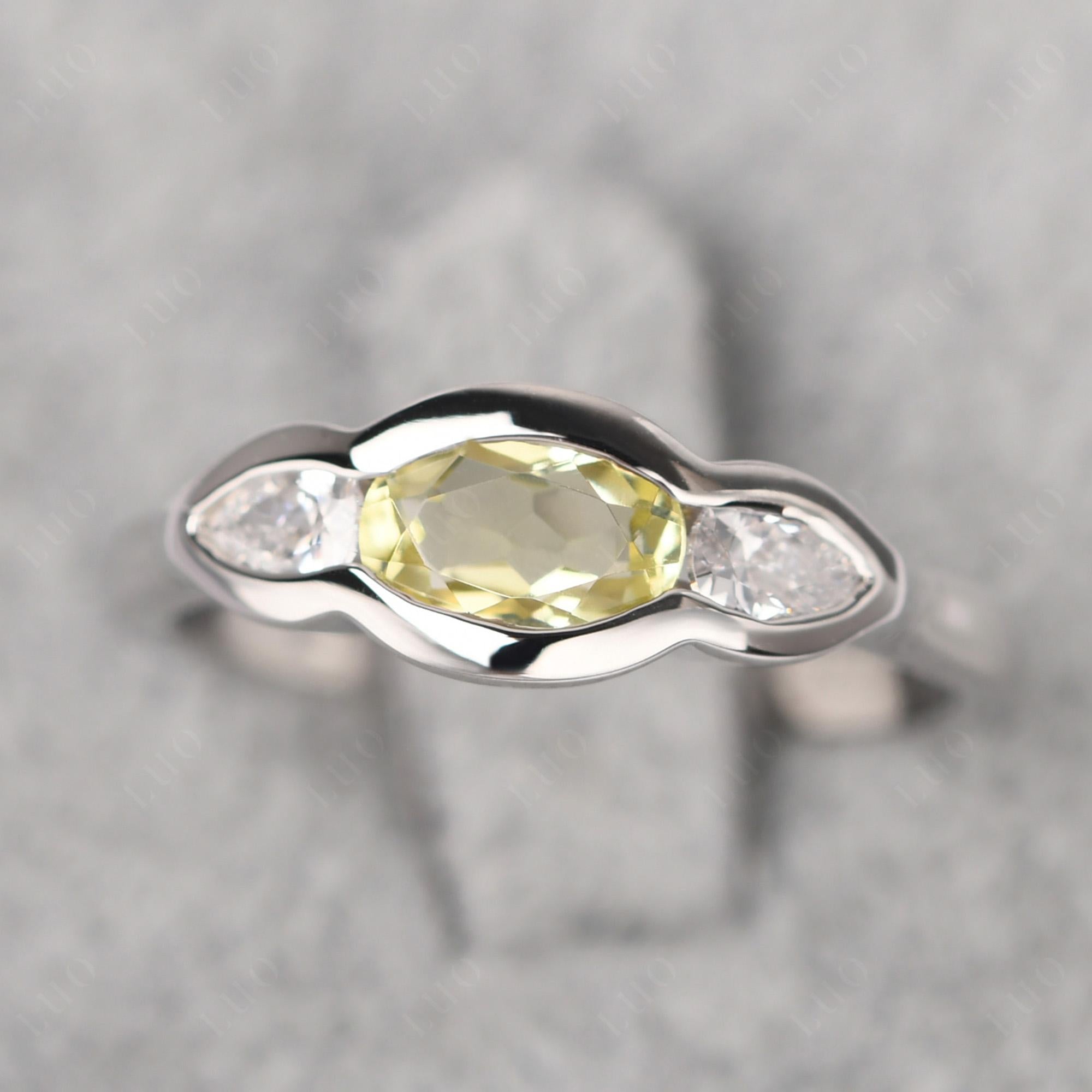 3 Stone Bezel Set Lemon Quartz Wave Ring - LUO Jewelry
