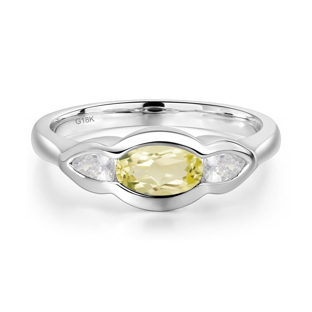 3 Stone Bezel Set Lemon Quartz Wave Ring - LUO Jewelry #metal_18k white gold