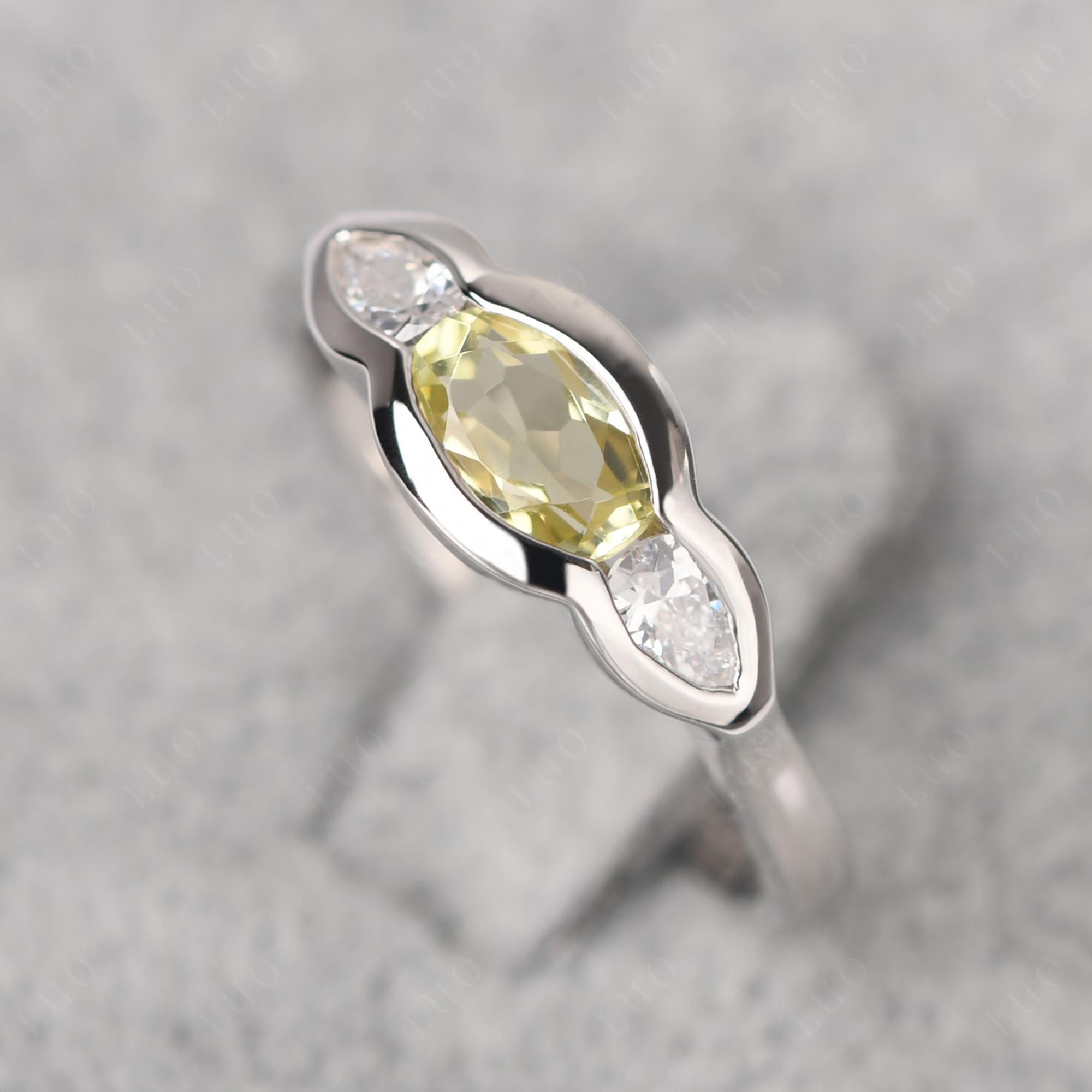 3 Stone Bezel Set Lemon Quartz Wave Ring - LUO Jewelry