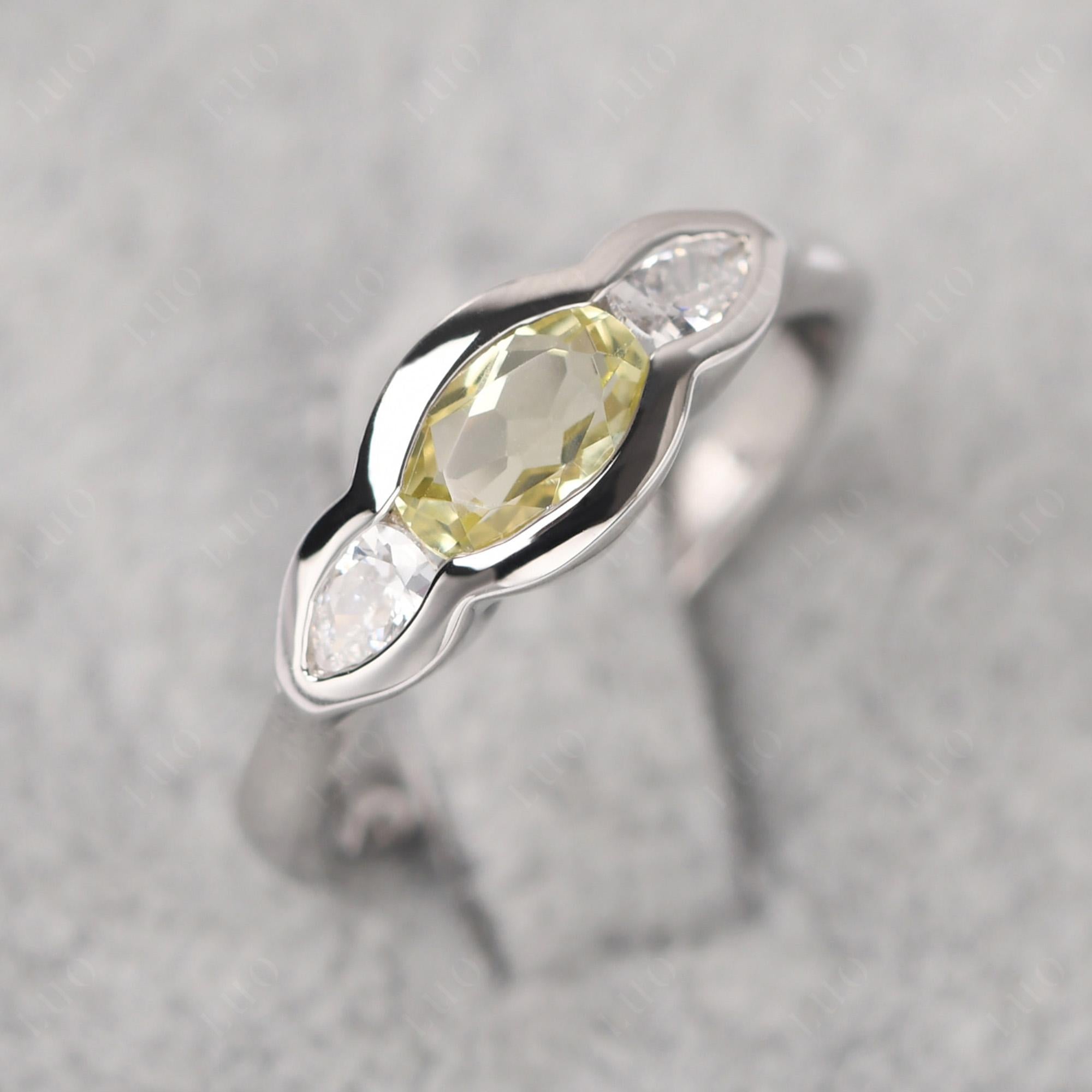 3 Stone Bezel Set Lemon Quartz Wave Ring - LUO Jewelry