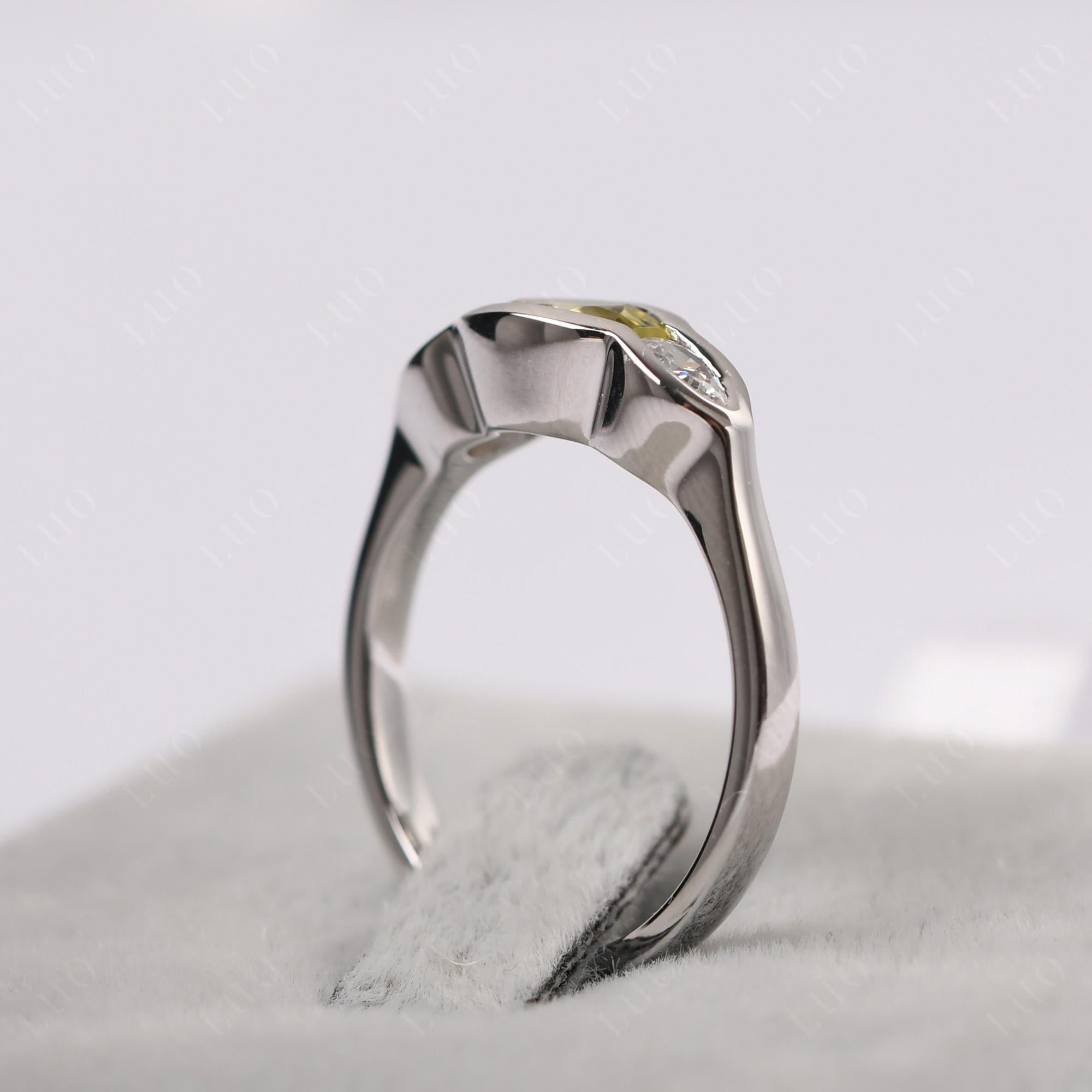 3 Stone Bezel Set Lemon Quartz Wave Ring - LUO Jewelry