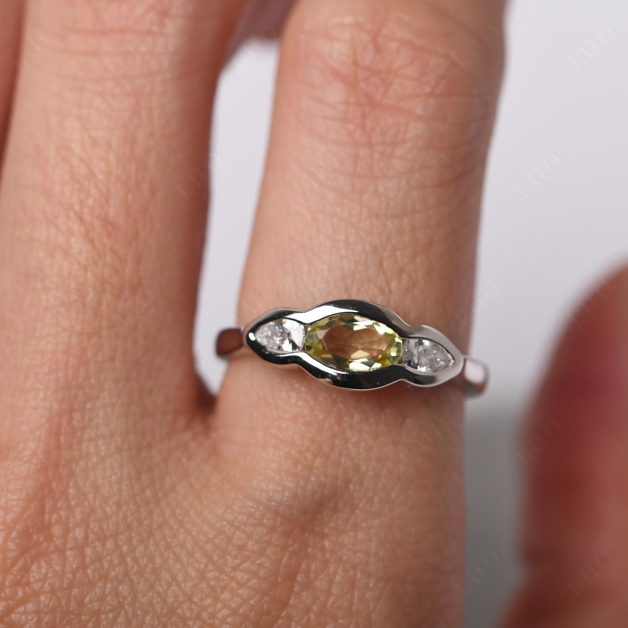 3 Stone Bezel Set Lemon Quartz Wave Ring - LUO Jewelry
