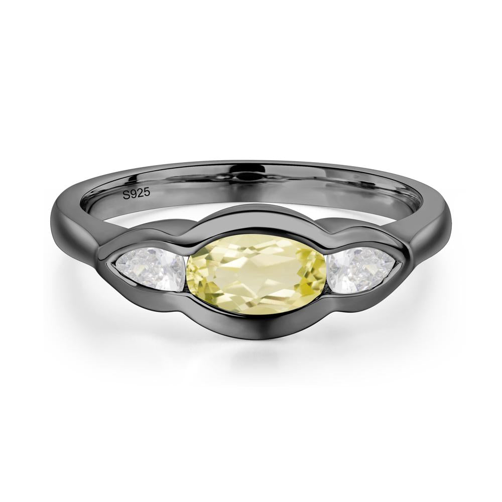 3 Stone Bezel Set Lemon Quartz Wave Ring - LUO Jewelry #metal_black finish sterling silver