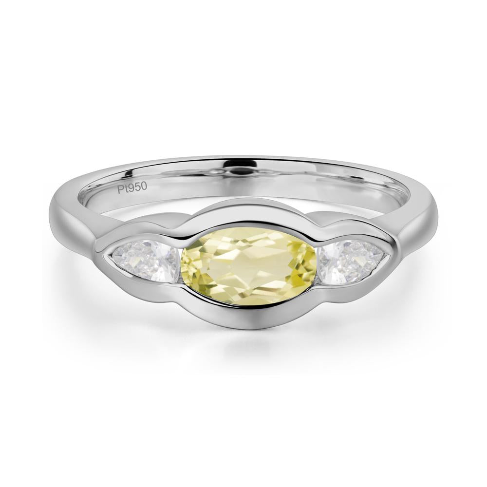 3 Stone Bezel Set Lemon Quartz Wave Ring - LUO Jewelry #metal_platinum